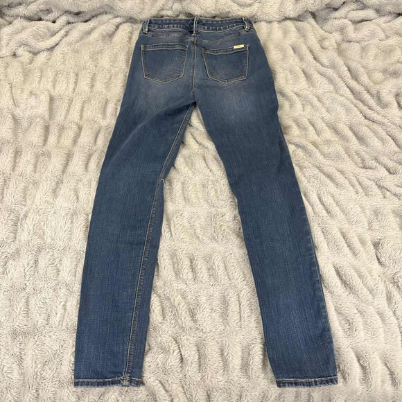 White House Black Market Jeans Womens 00 Skinny Mid Rise Distressed Blue Denim - Picture 2 of 8